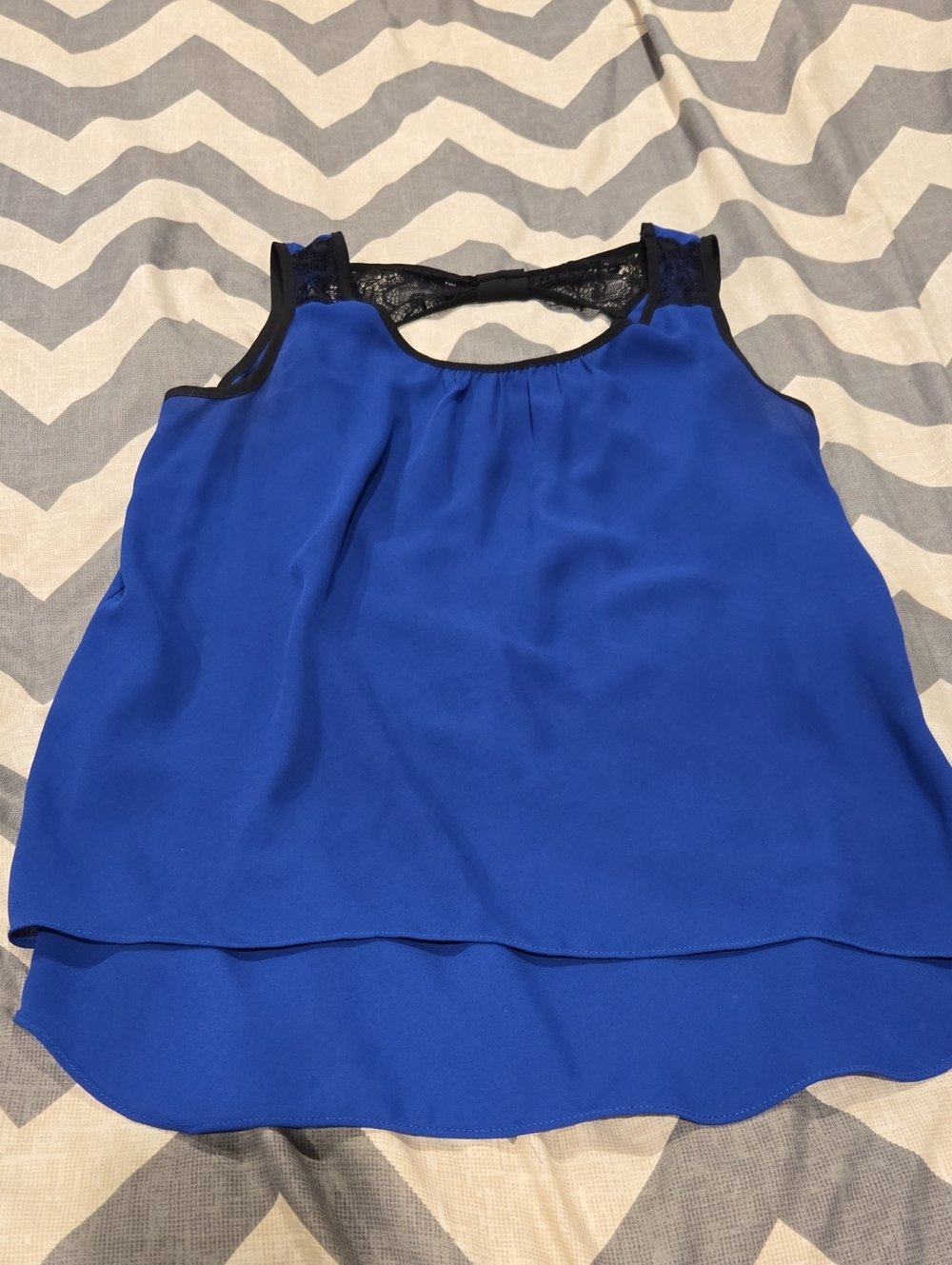 Blue Lace-Back Sleeveless Layered Tank Top